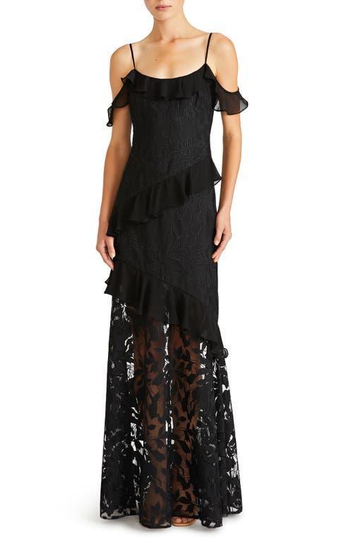 ML Monique Lhuillier Sienna Ruffle Cold Shoulder Lace Gown Product Image