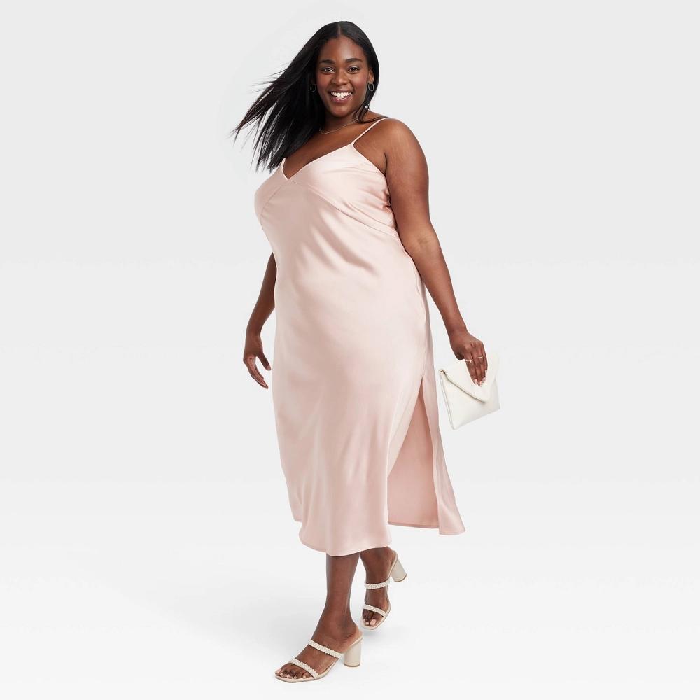 Women's Midi Slip Dress - A New Day™ Pink XXL Product Image