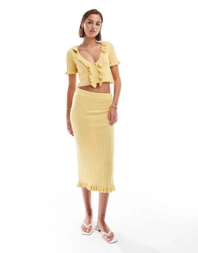 ASOS DESIGN knit midaxi skirt with frill in yellow - part of a set Product Image