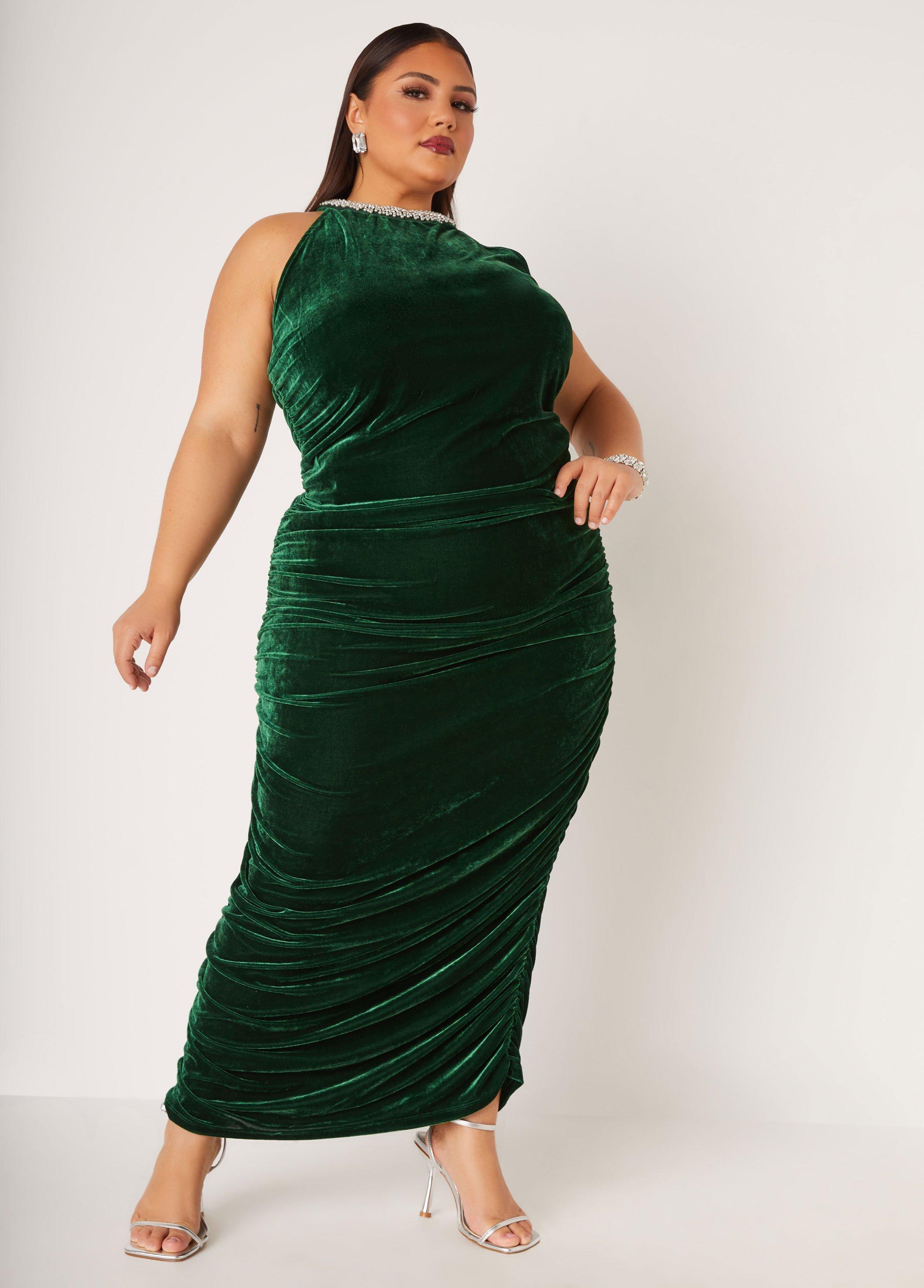 Plus Size Ruched Embellished Velvet Gown Ashley Stewart Product Image