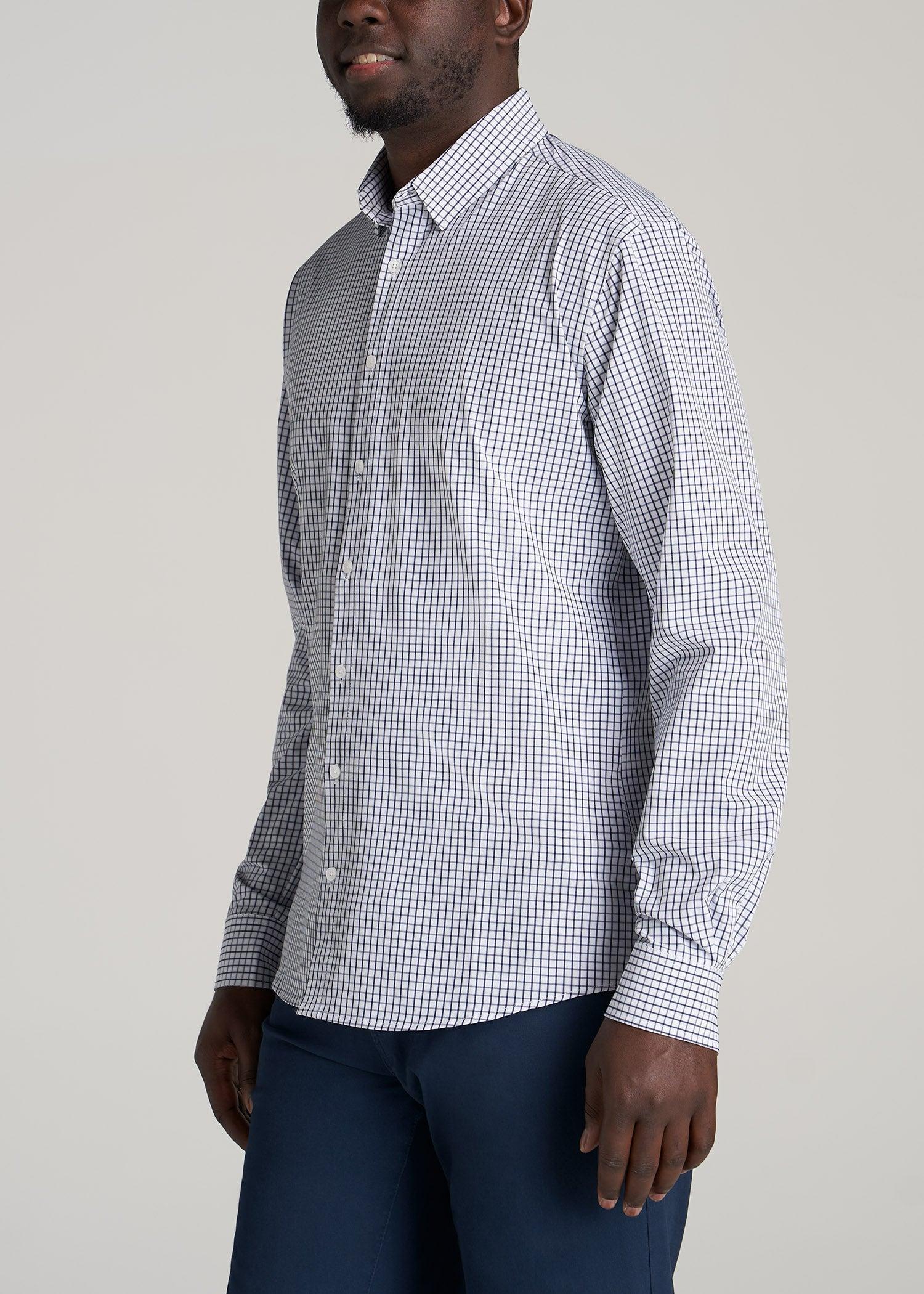 Traveler Stretch Dress Shirt for Tall Men in Navy Grid Product Image