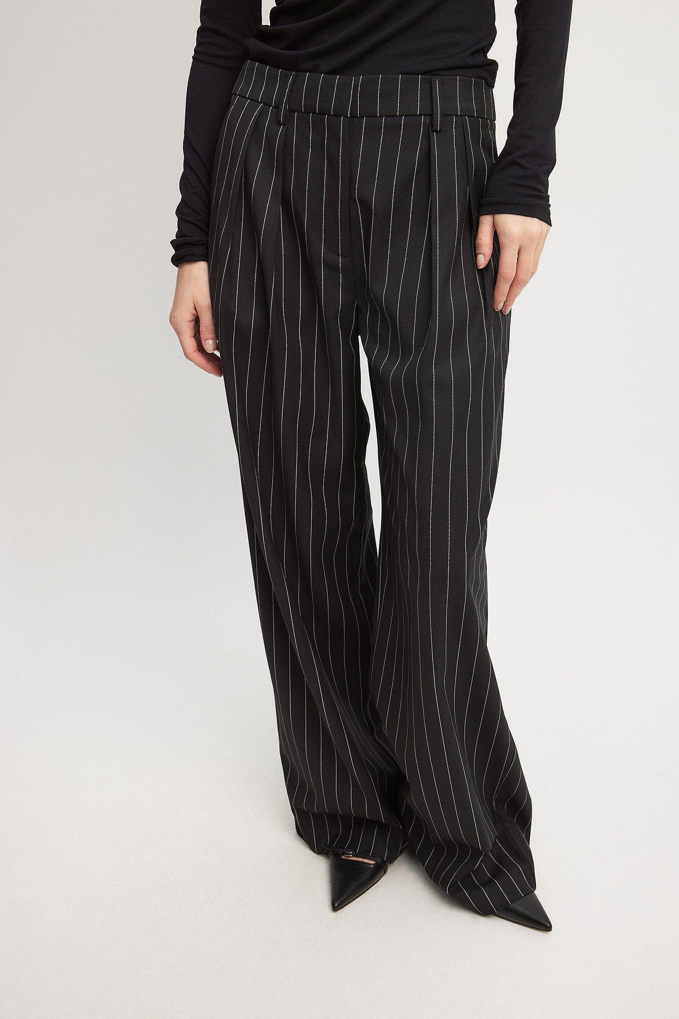 Striped Pleated High Waist Trousers Product Image