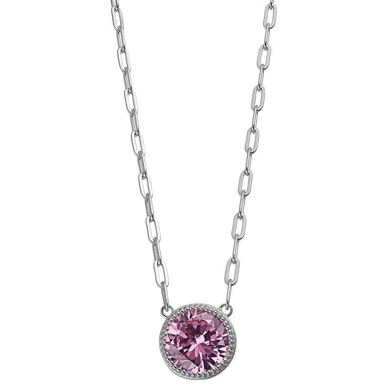 Rosabella Sterling Silver Heart Pink Cubic Zirconia Paperclip Necklace, Womens Product Image