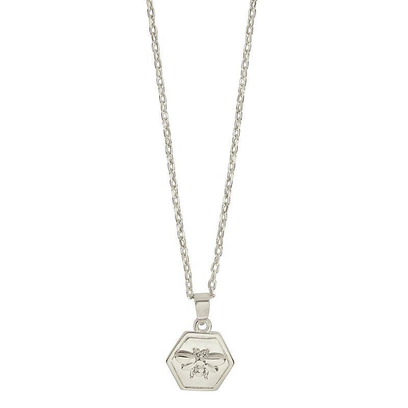 MC Collective Hexagon Bee Pendant Necklace, Womens Silver Tone Product Image