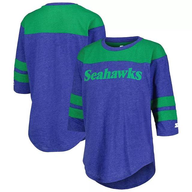 Womens Starter Royal Seattle Seahawks Fullback Tri-Blend 3/4-Sleeve T-Shirt Product Image