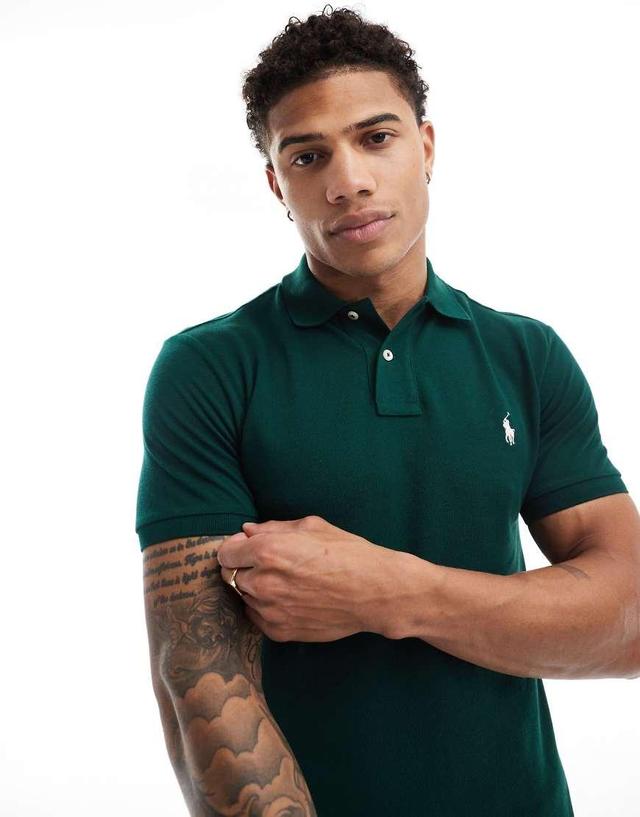 Icon Logo Slim Fit Pique Polo In Dark Green Product Image