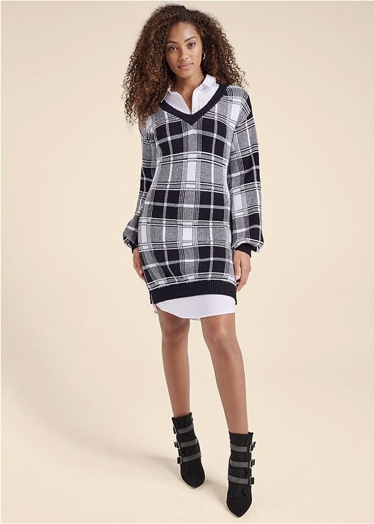 Plaid Layered Sweater Dress Product Image