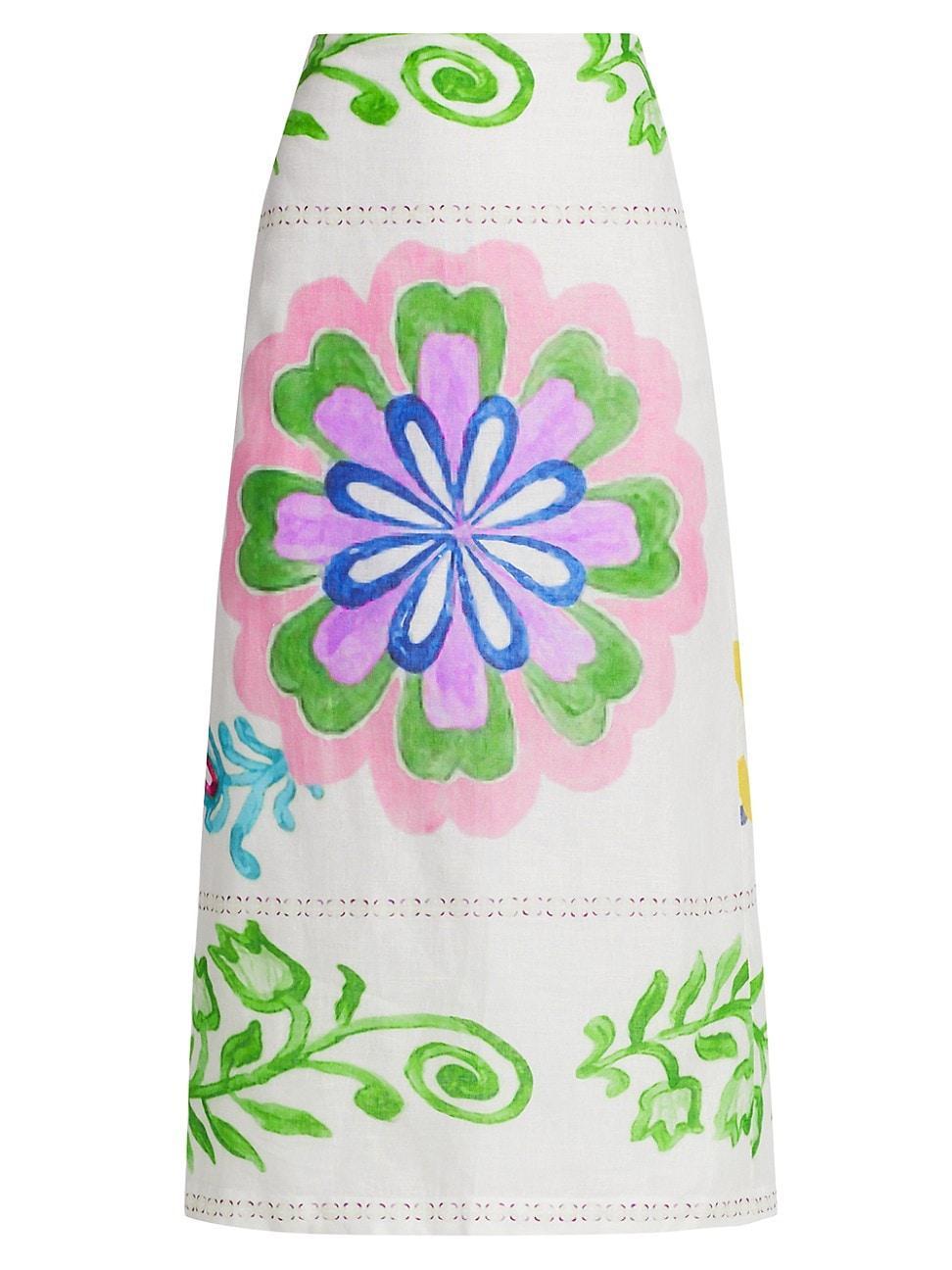 Womens Atira Printed Linen Midi-Skirt Product Image