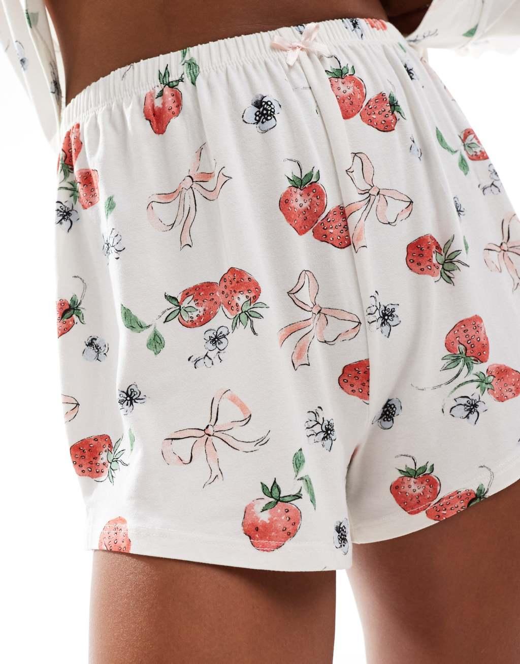 Kaiia mix and match pj shorts in strawberry and bow print - part of a set Product Image