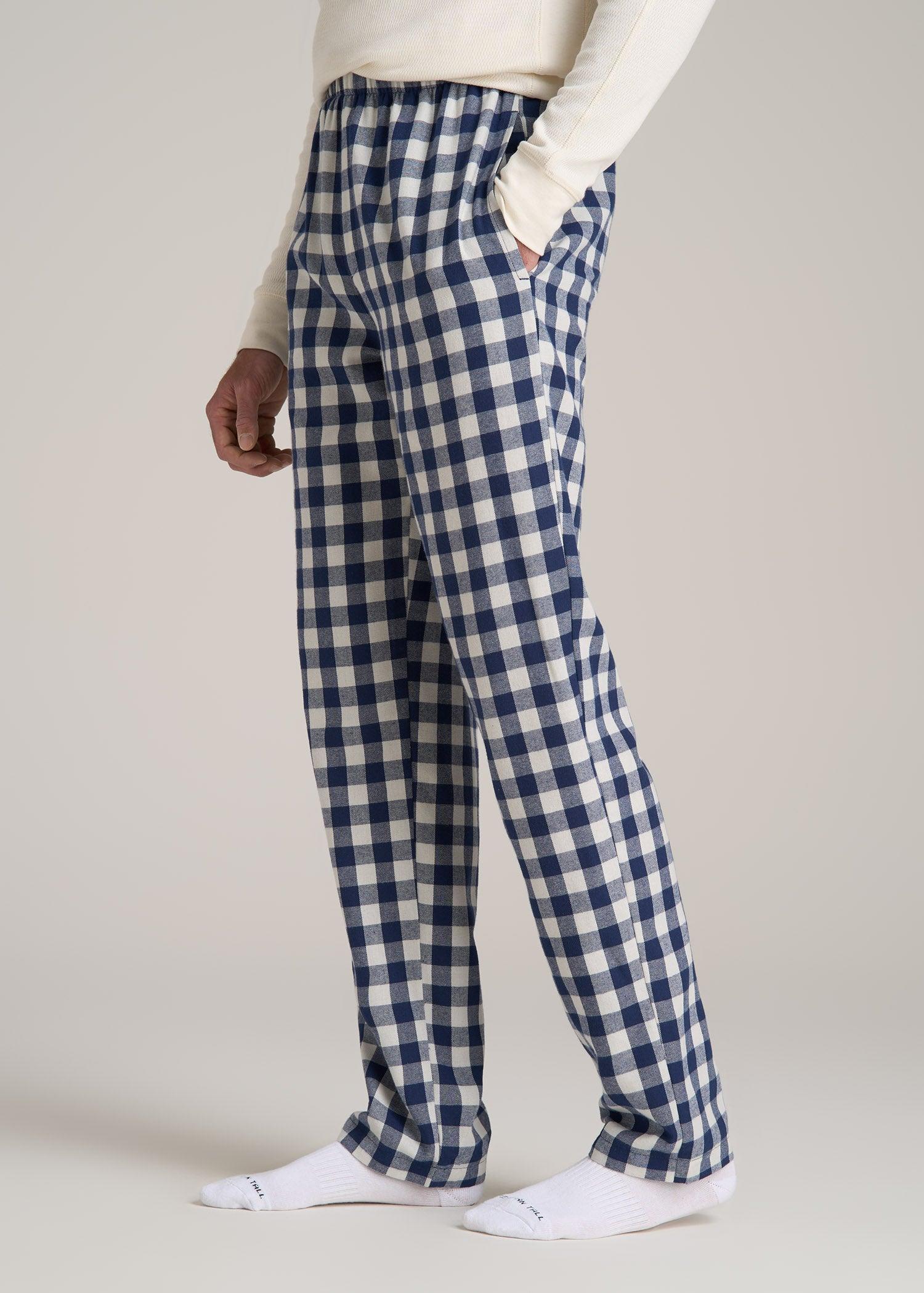 Plaid Pajama Pants for Tall Men in Navy and White Check Product Image