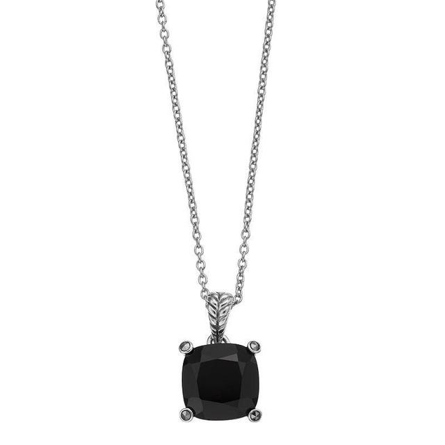 Lavish by TJM Sterling Silver Black Onyx & Marcasite Pendant Necklace, Womens Product Image