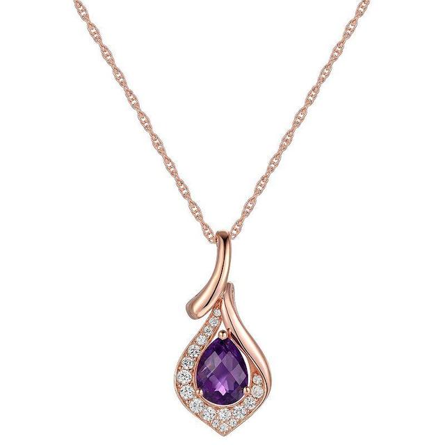 14k Rose Gold Over Silver Amethyst & Lab-Created White Sapphire Pendant Necklace, Womens, Size: 18, Purple Product Image