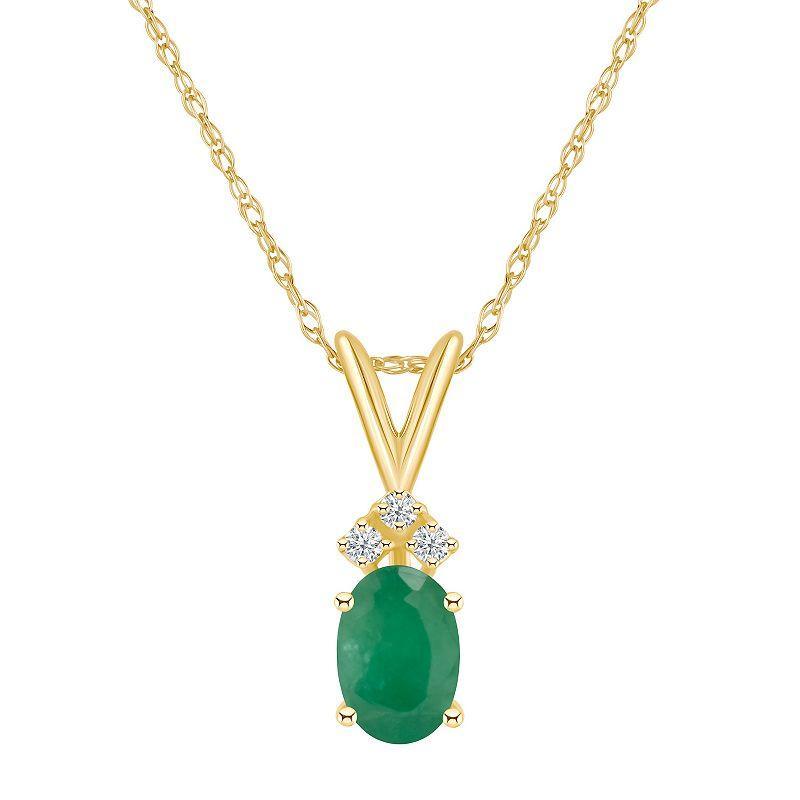 Celebration Gems 14k Gold Gemstone & Diamond Accent Pendant Necklace, Womens Green Product Image