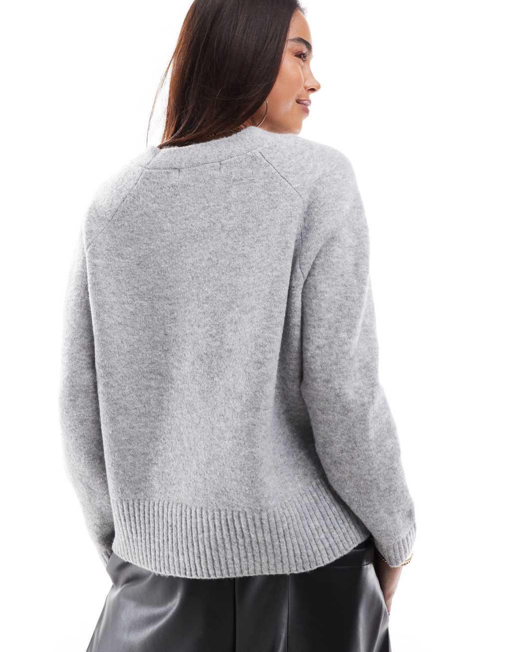 Vero Moda boxy knitted cardigan with pockets in light gray Product Image