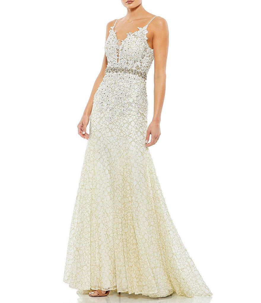 Mac Duggal Floral Lace Sleeveless Deep V-Neck Gown product image