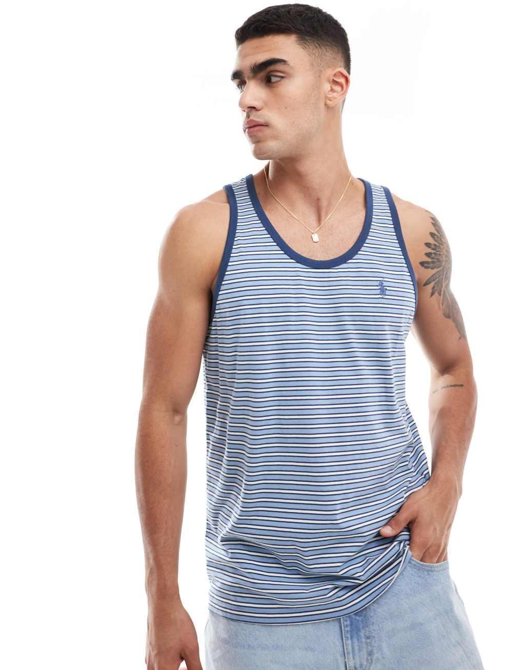 Polo Ralph Lauren icon logo multi stripe tank top in light blue Product Image