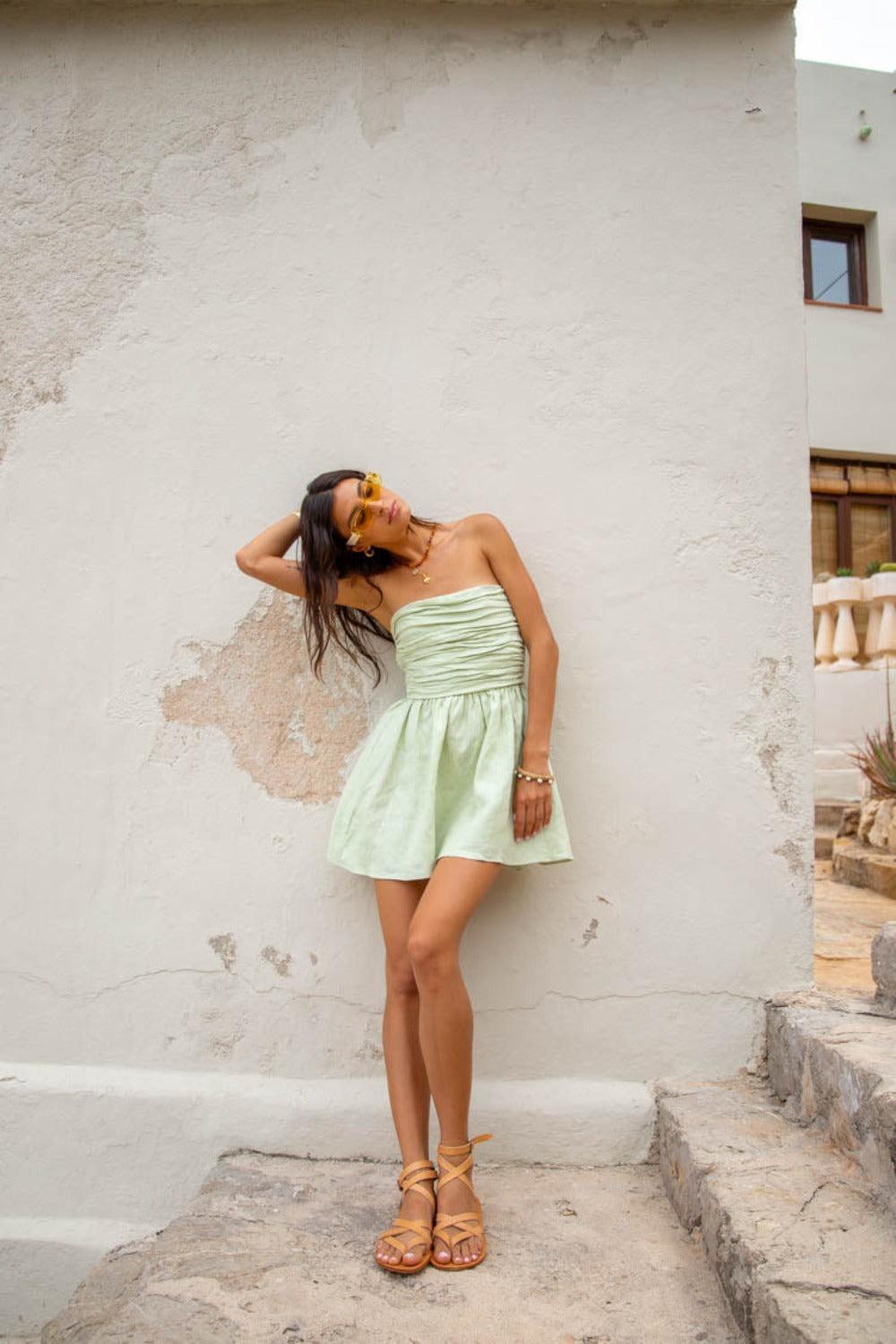 Saint Malo Linen Mini Dress Sage Product Image