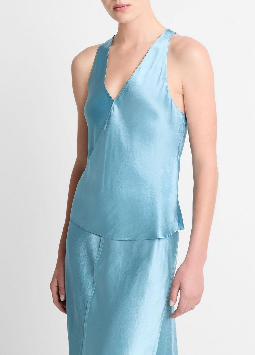 Satin Crossover V-Neck Tank Product Image