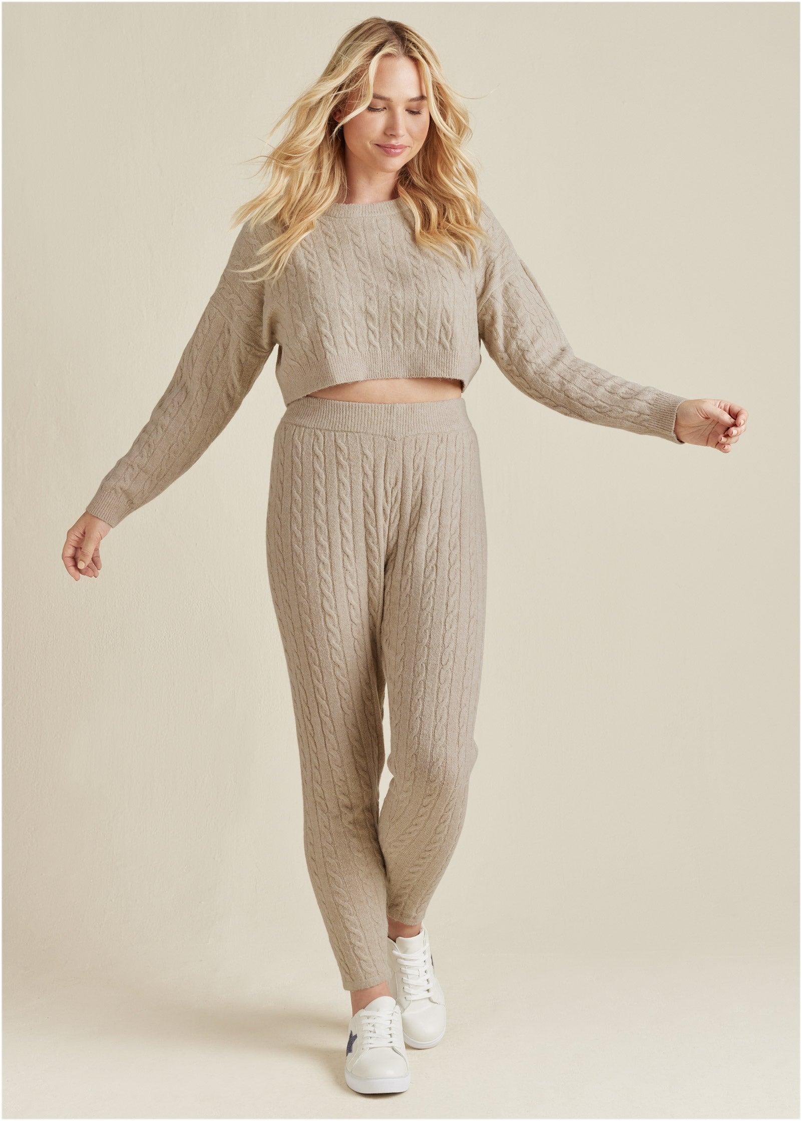 Cable Knit Cropped Sweater - Oatmeal Heather Product Image