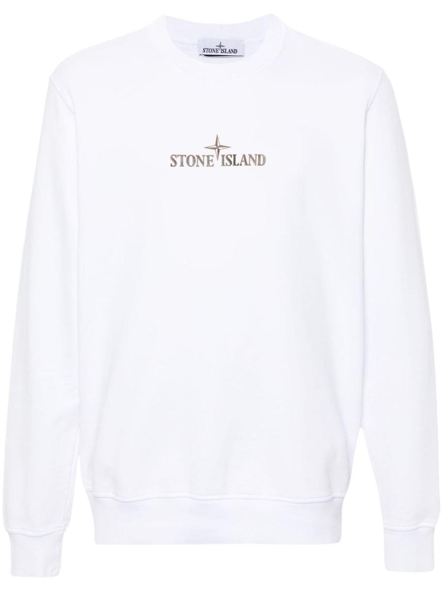 STONE ISLAND Logo-print Cotton Sweatshirt In White Product Image