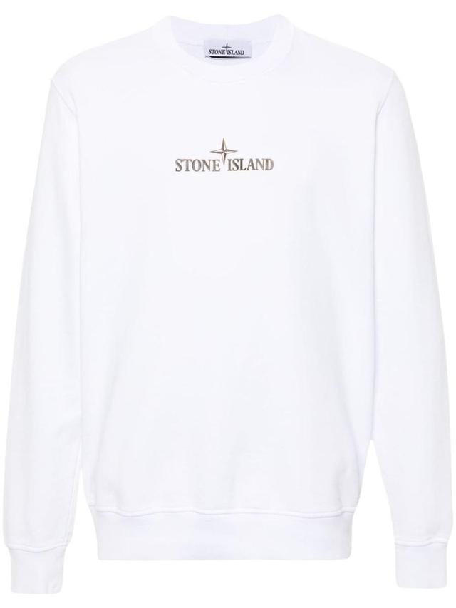 STONE ISLAND Logo-print Cotton Sweatshirt In White Product Image