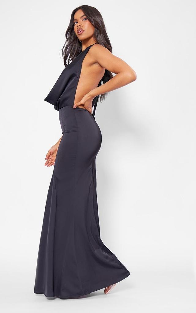 Black Satin Extreme Cowl Neck Maxi Dress Product Image