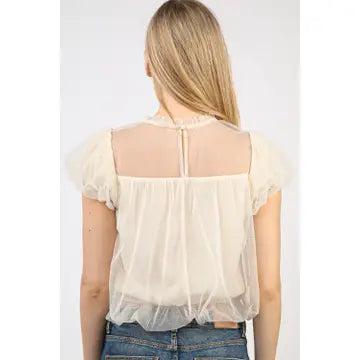 Puff Sleeve Mesh Sheer Balletcore Blouse Top Female Product Image