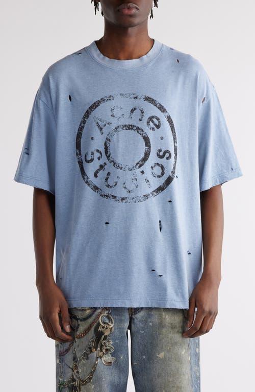 ACNE STUDIOS Oversize Ripped Logo Graphic T-shirt In Blue Product Image