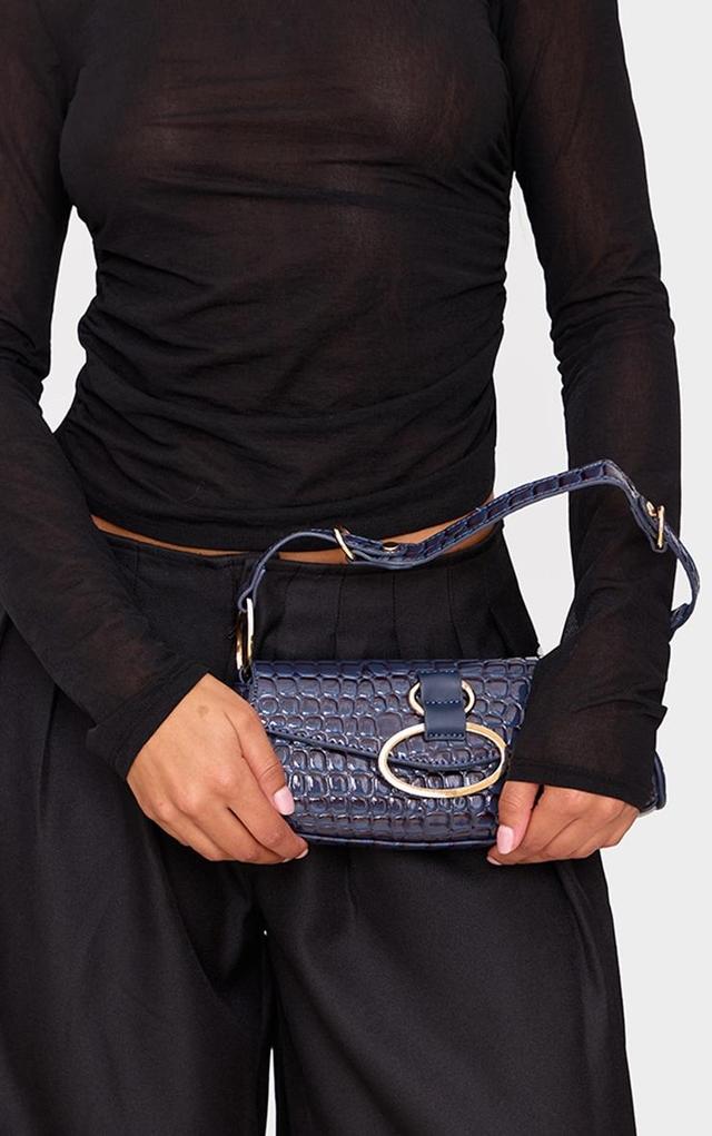 Navy Vinyl Link Croc Print Shoulder Bag Product Image