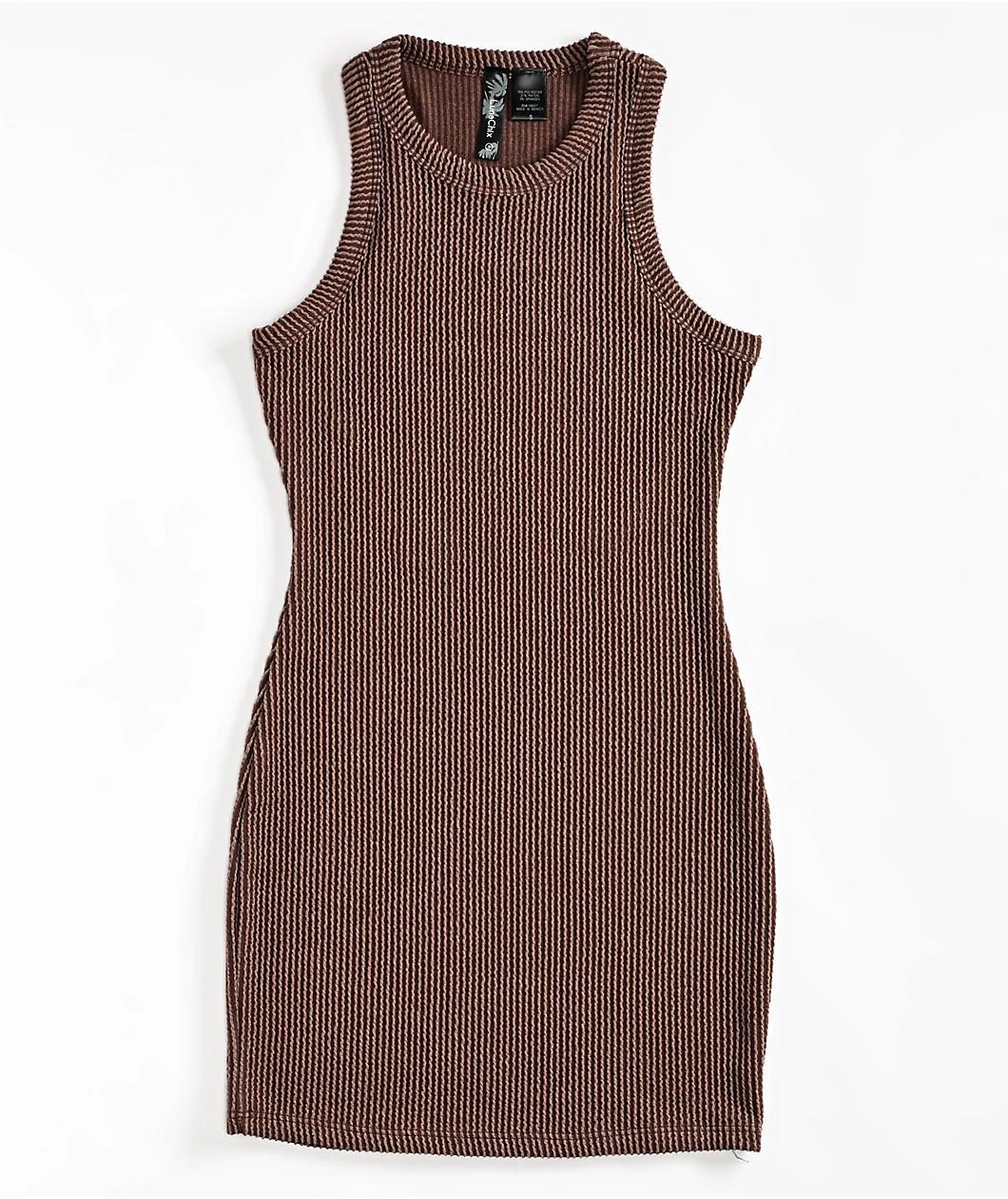 Spicychix Brown Ribbed Bodycon Dress Product Image