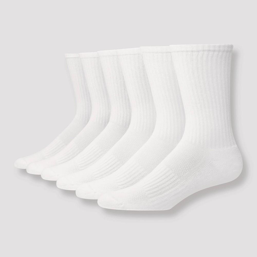 Mens Hanes Premium Performance Cushioned Crew Socks 6pk - White 6-12 Product Image