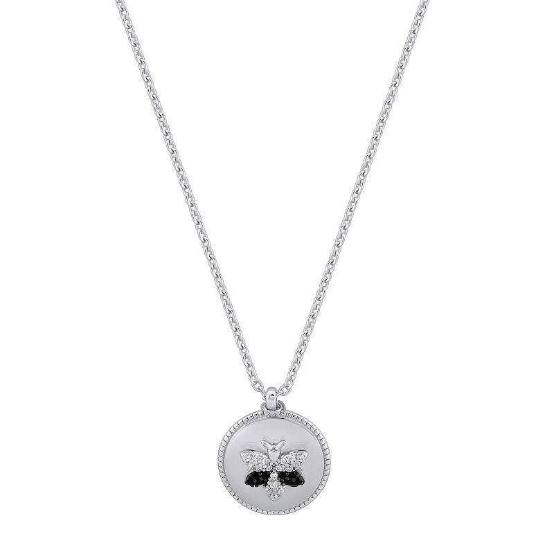 OLIVIA AND HARPER Sterling Silver Black & Clear Cubic Zirconia Bumblebee Medallion Pendant Necklace, Womens Product Image