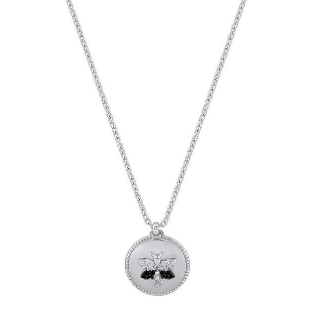 OLIVIA AND HARPER Sterling Silver Black & Clear Cubic Zirconia Bumblebee Medallion Pendant Necklace, Womens White Product Image