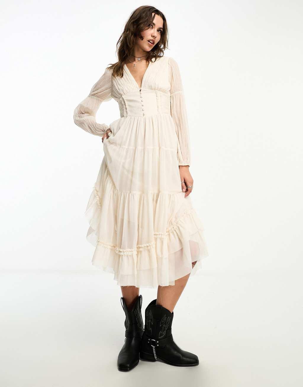 Reclaimed Vintage maxi dress in cream Product Image