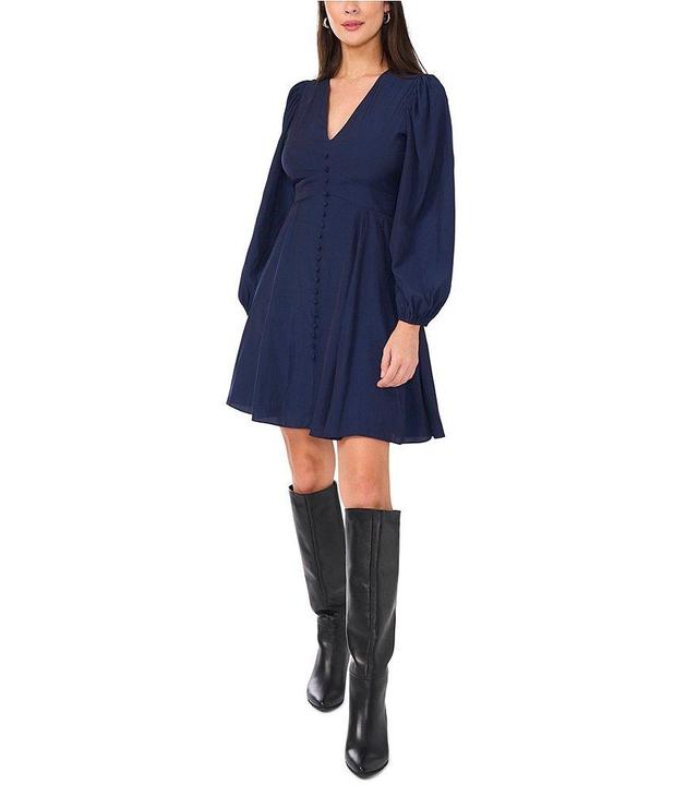 1. STATE V Neck Long Sleeve Front Button A-Line Dress Product Image