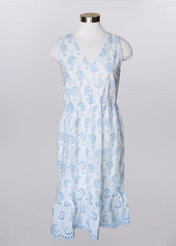 Blue and White Floral Dress - Keren Hart Product Image