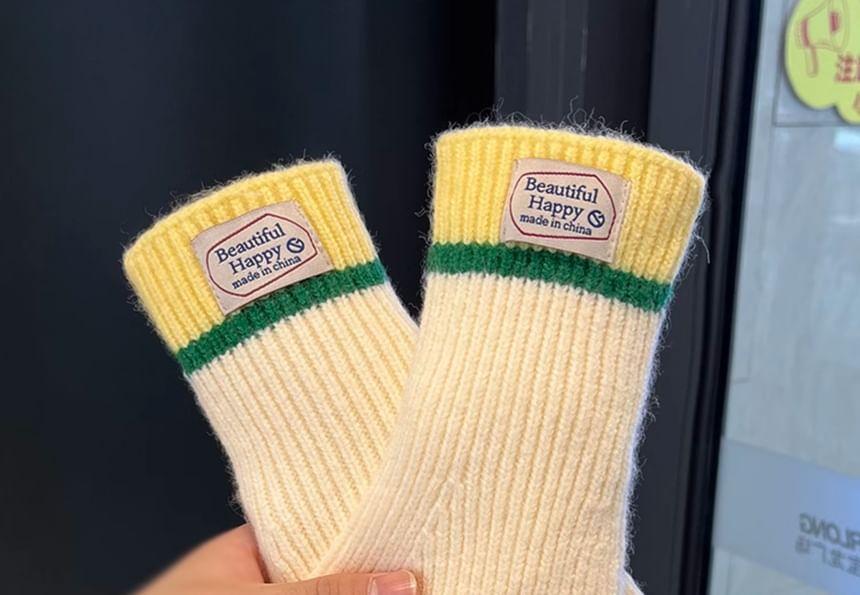 Lettering Applique Striped Knit Gloves Product Image