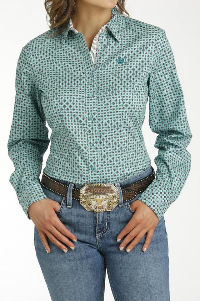 Cinch® Ladies' L/S Light Blue Geo Print Button Shirt Product Image