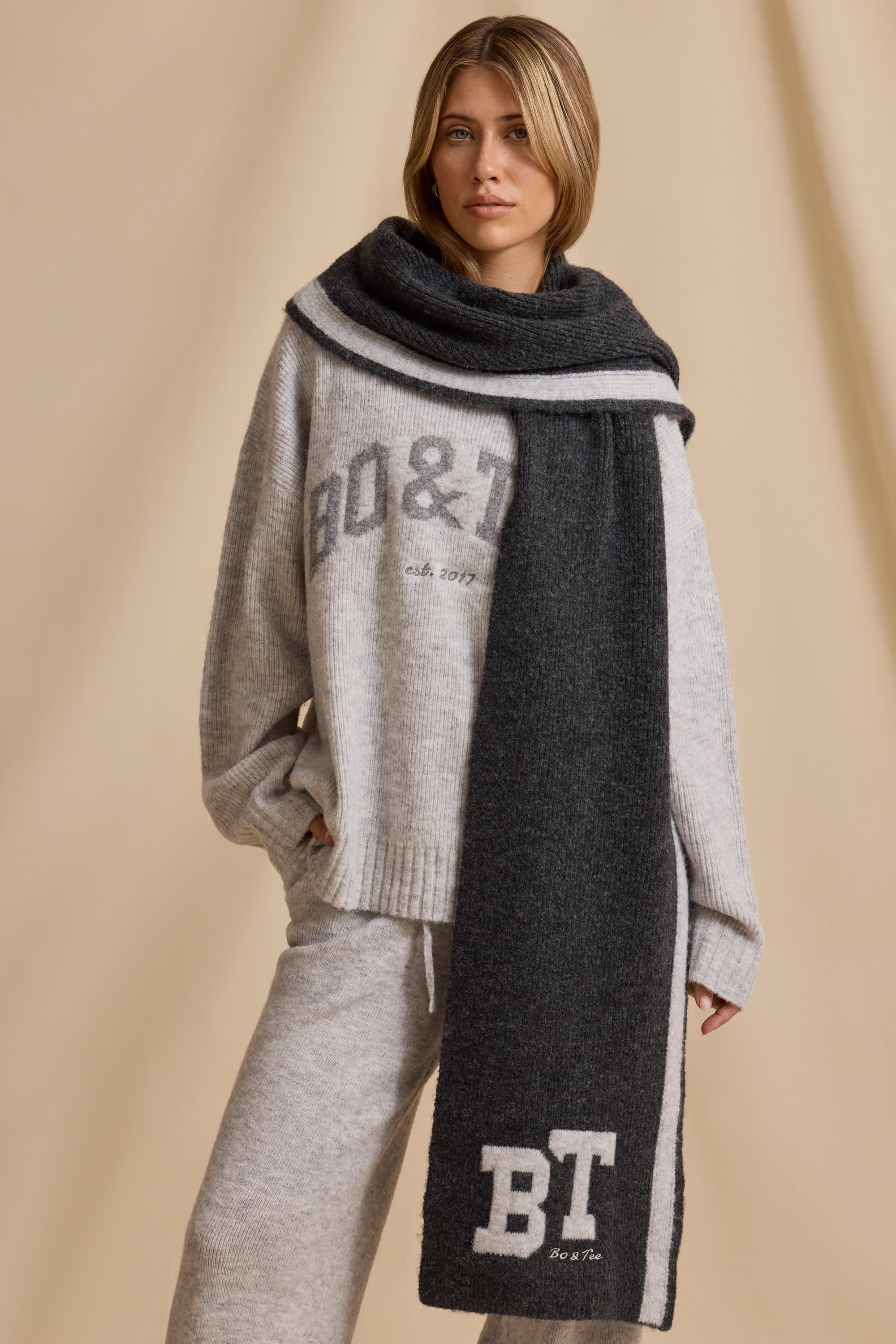 Oversized Knit Scarf in Charcoal Marl product image