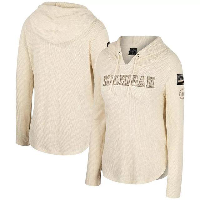 Womens Colosseum Cream Michigan Wolverines OHT Military Appreciation Casey Raglan Long Sleeve Hoodie T-Shirt Product Image