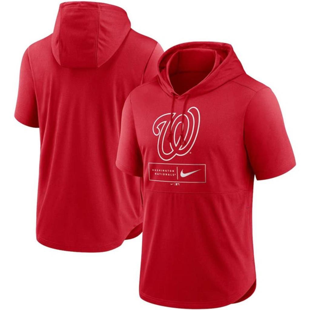 NIKE Red Washington Nationals Logo Lockup Performance Short-sleeved Pullover Hoodie Product Image