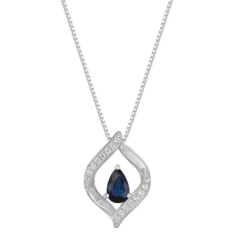 Gemminded 10k White Gold Sapphire & Diamond Accented Pendant Necklace, Womens Blue Product Image