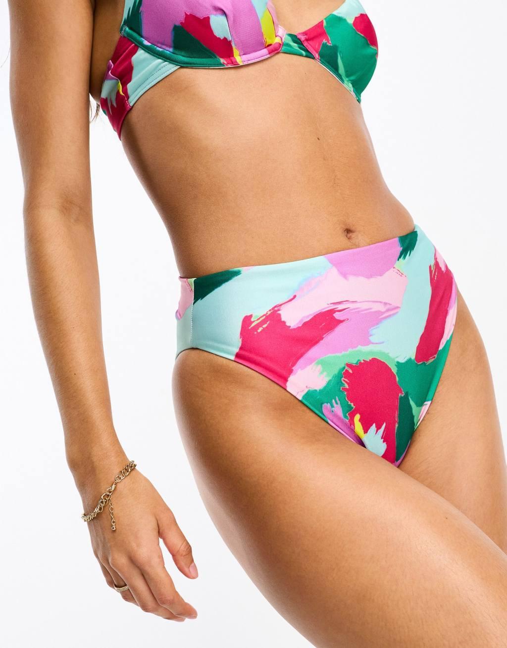 ASOS DESIGN mix and match high leg high waist bikini bottom in bold abstract print Product Image