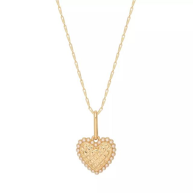 Emberly Quilted Heart Pendant Faux Pearl Detail Short Necklace, Womens, White Product Image