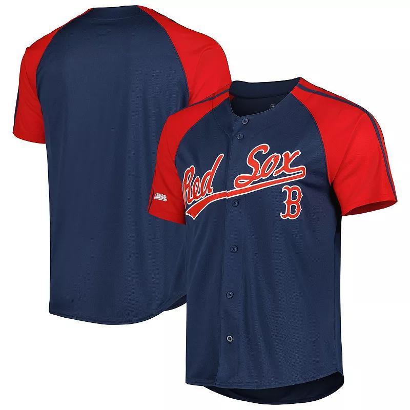 Mens Stitches Boston Red Sox Button-Down Raglan Fashion Jersey Blue Product Image