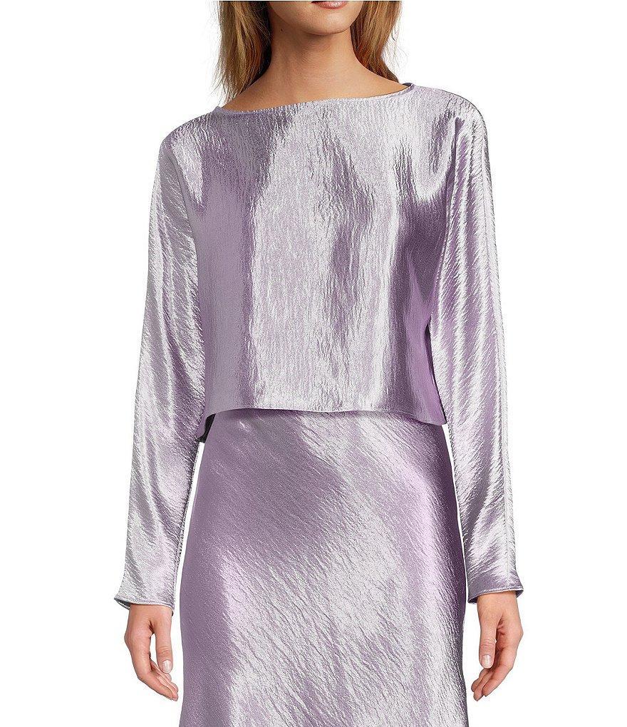 Antonio Melani Blyss Hammered Satin Boat Neck Long Sleeve Blouse Product Image