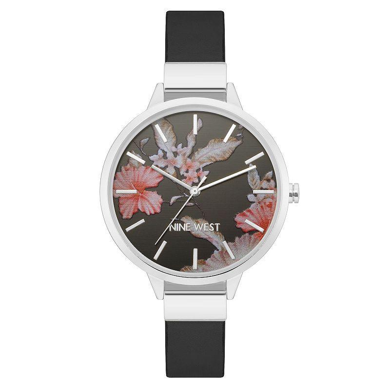 Nine West Womens Black Strap Watch with Flower Dial Product Image