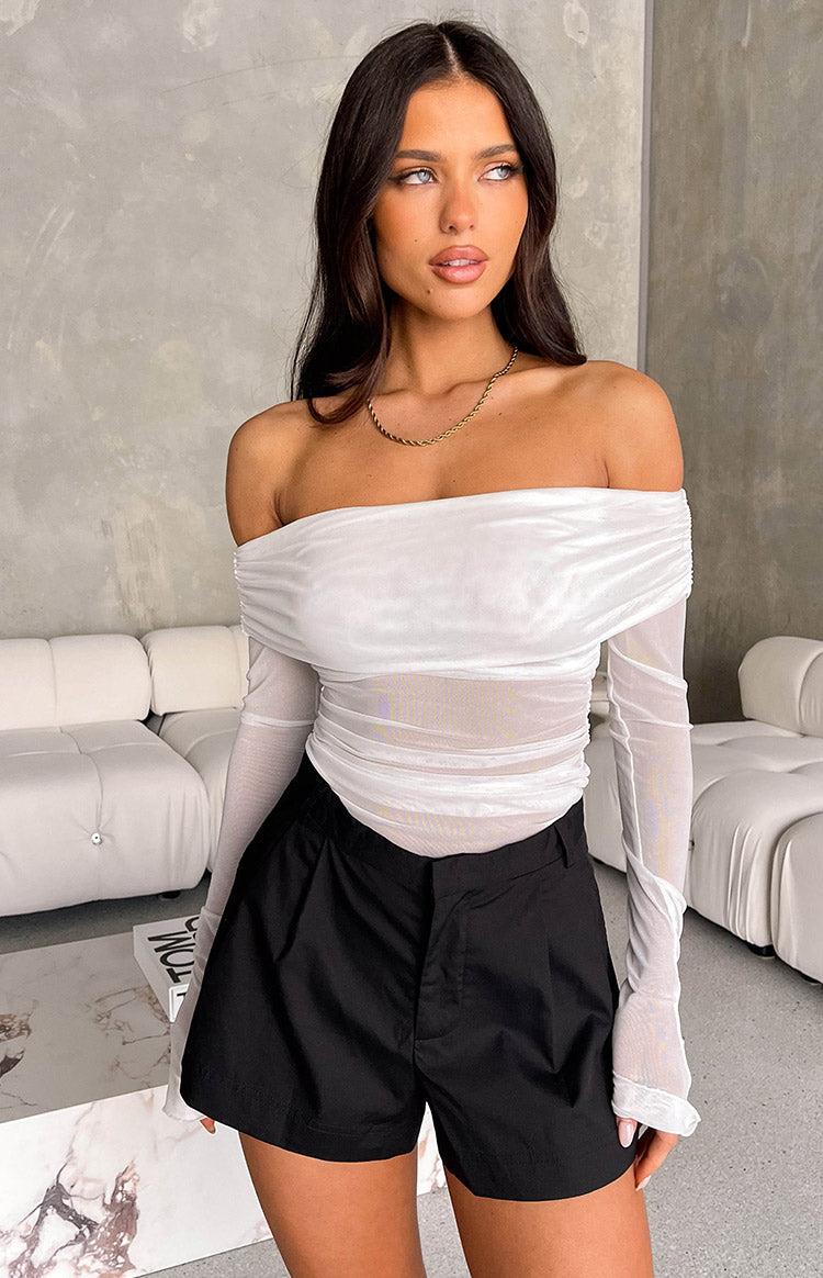 Sky White Mesh Off Shoulder Top Product Image