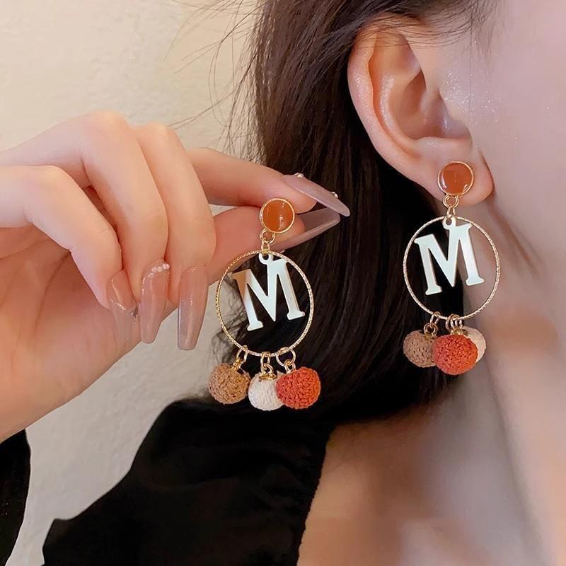 Lettering Pom Pom Drop Earring Product Image