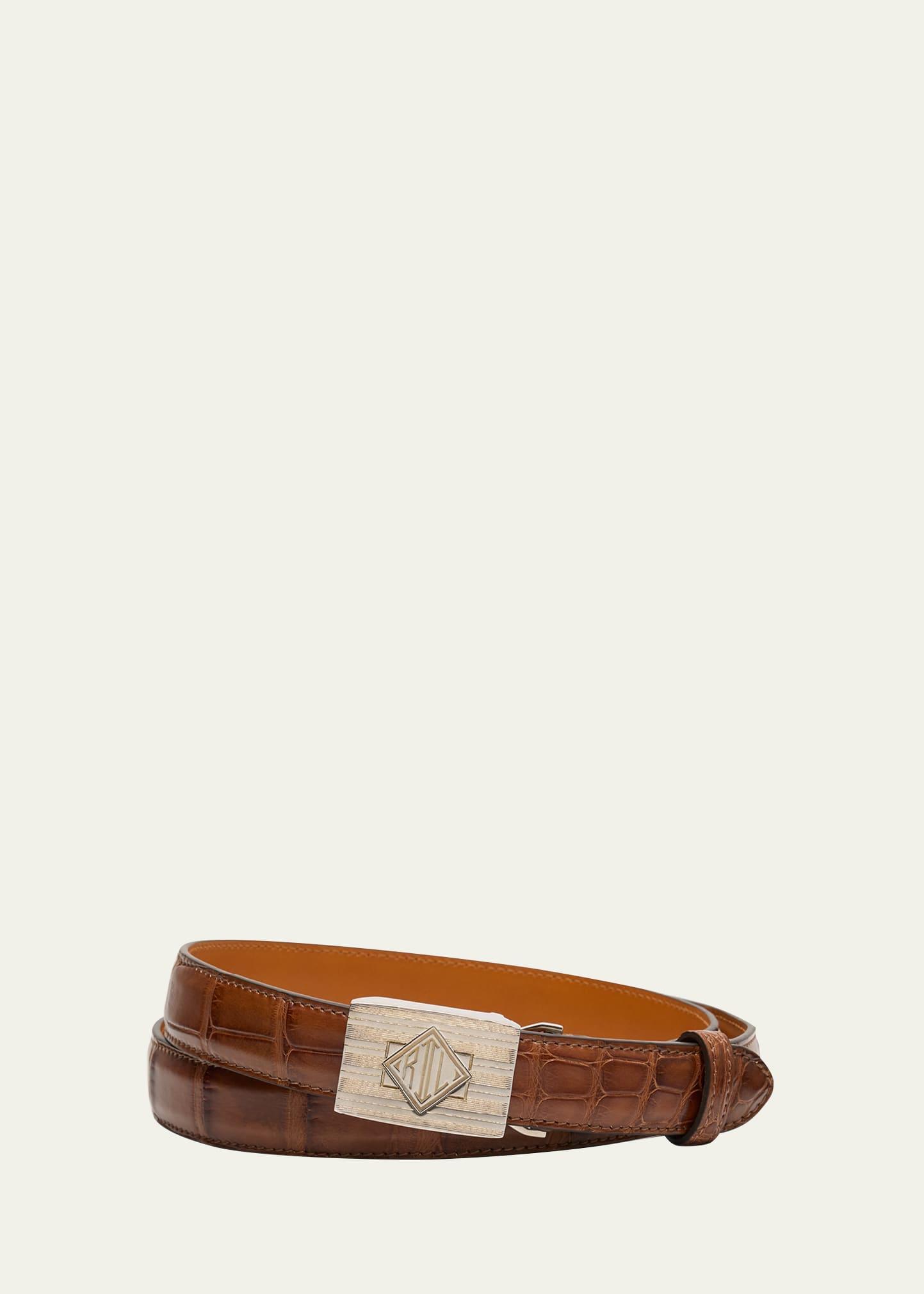 Men's Monogram-Buckle Alligator Belt Product Image